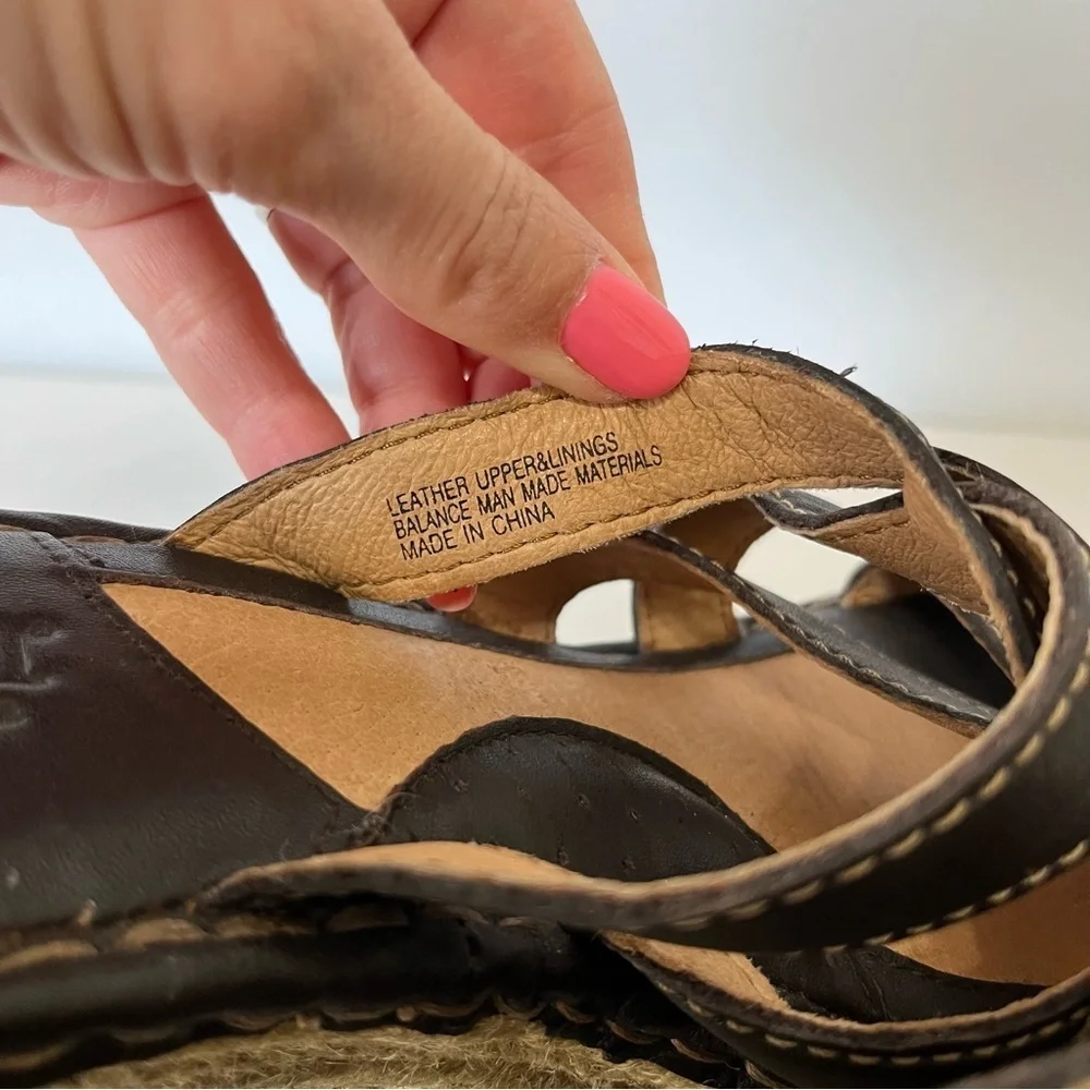 Born Brown Leather Espadrille Wedge Sandals